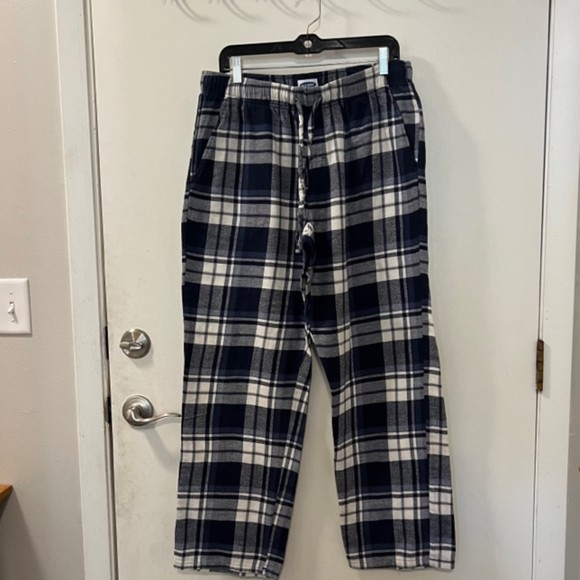 Old Navy Blue & White Plaid Fleece Pajama Pull On Drawstring Pants Size Large - Picture 4 of 10